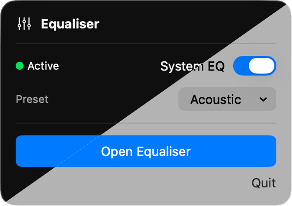 Equaliser menu bar controls on macOS